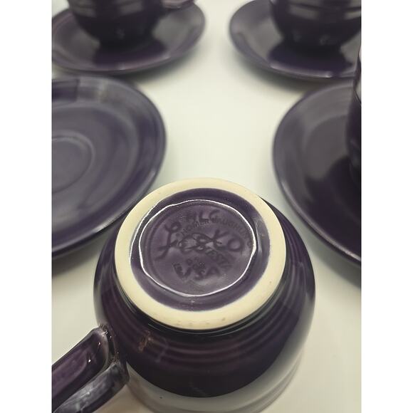 4 Homer Laughlin Fiestaware 3.75” Coffee Cups Mugs & 6” Saucer Plum Purple NICE! - Picture 2 of 4